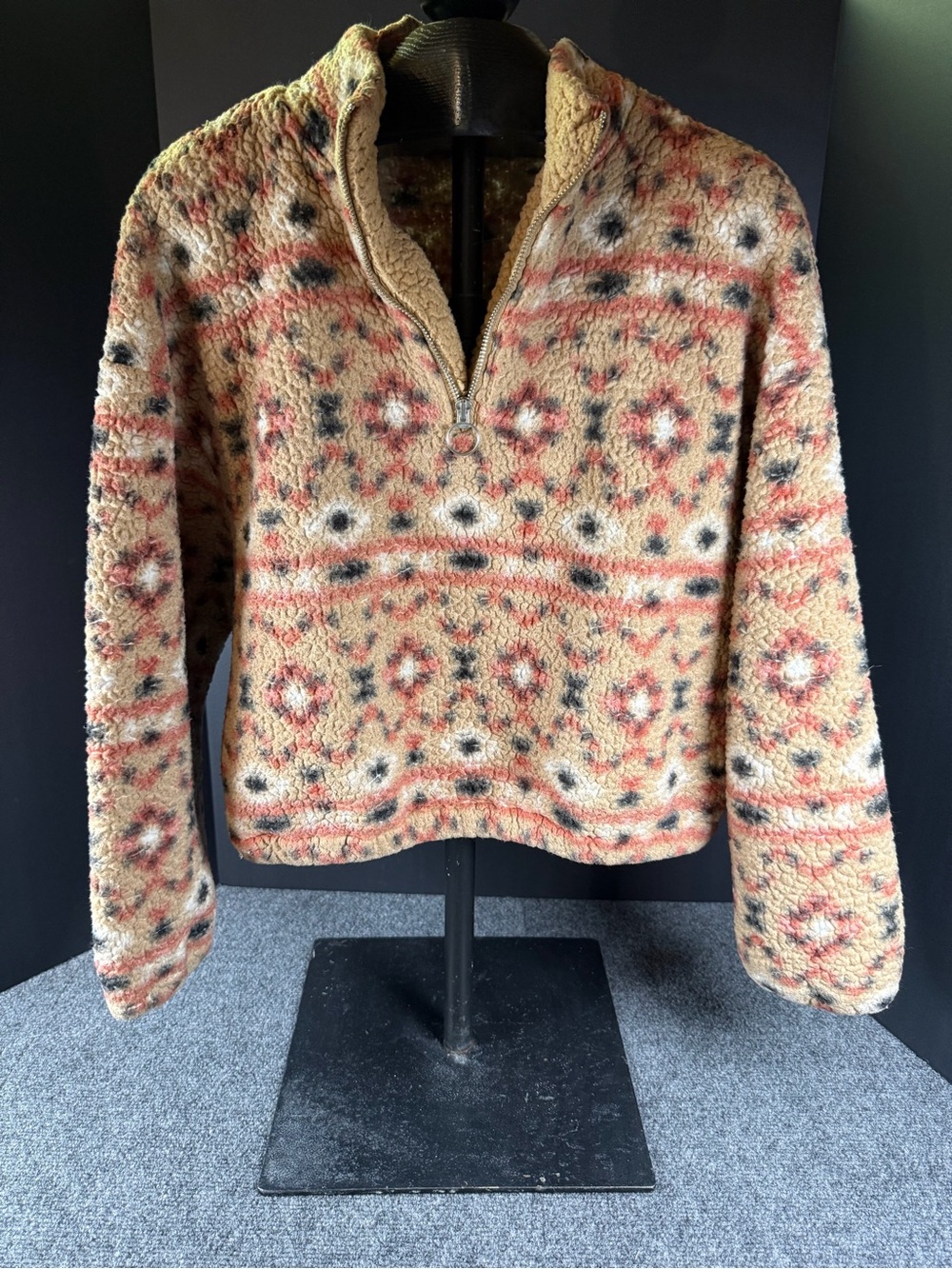 Love Tree Southwestern Aztec Teddy Sherpa Quarter Zip Pullover M